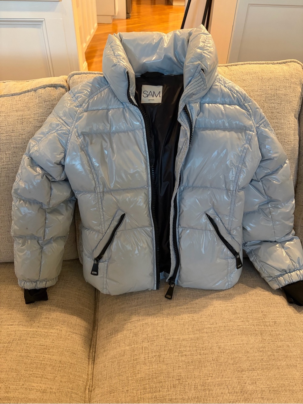 SAM. Glossy Pale Blue Kids Puffer Jacket